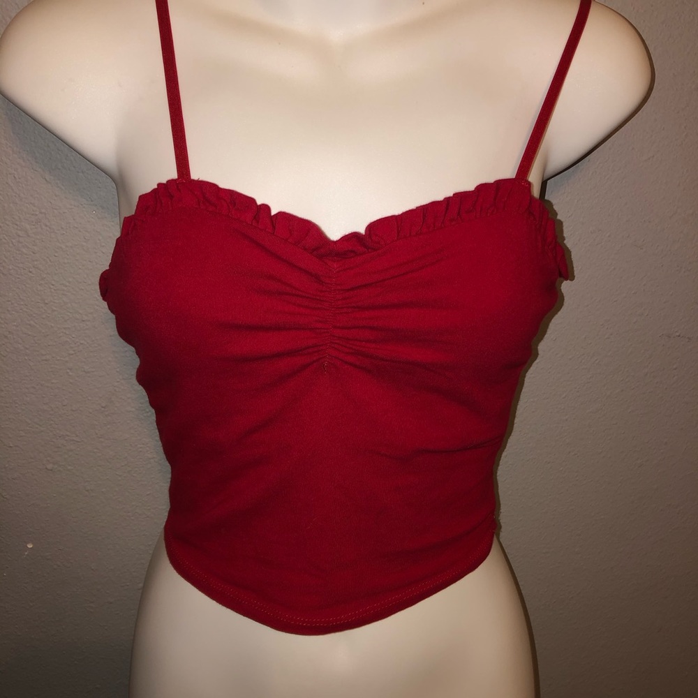 red ruched top